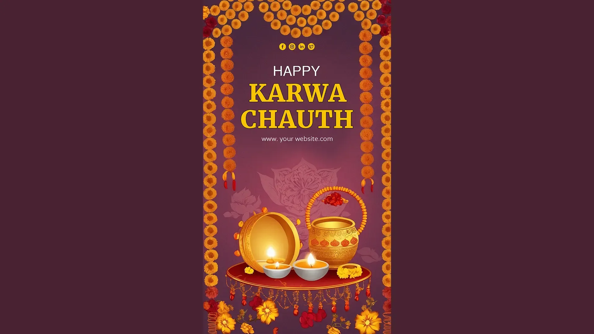 Luxurious Karwa Chauth Instagram Story Card Featuring Marigold Garlands